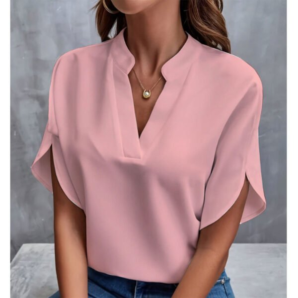 Summer Short-sleeved Chiffon Shirt New V-neck Shirt Women's Casual Versatile Clothing - Image 2