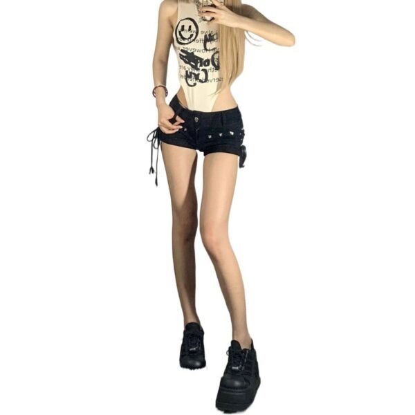 American Vibe Retro Tight Black Denim Shorts Women - Image 7