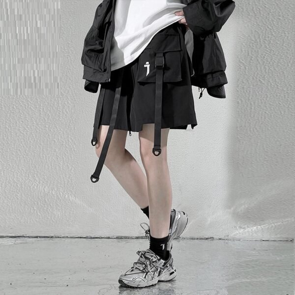 Summer New Mechanical Style Ribbon Short Pantskirt Men And Women Loose Casual With Big Pockets - Image 3