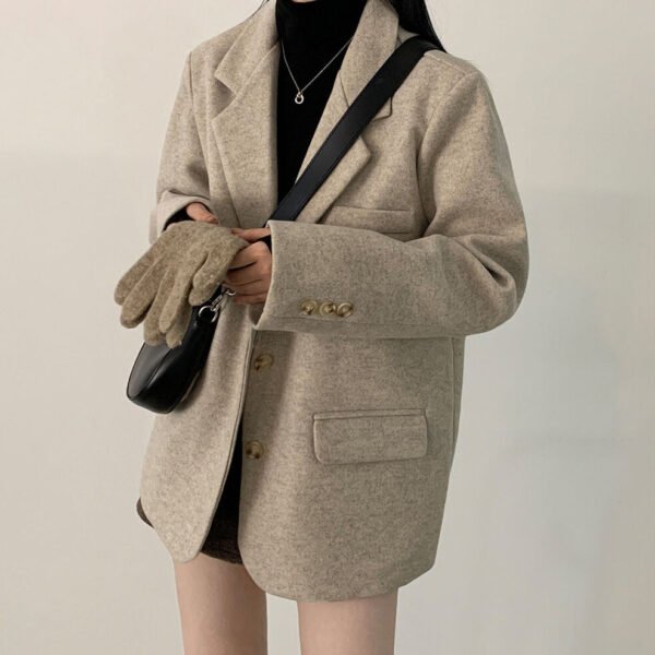 Retro British Style Temperament Mid-length Loose Woolen Blazer - Image 2