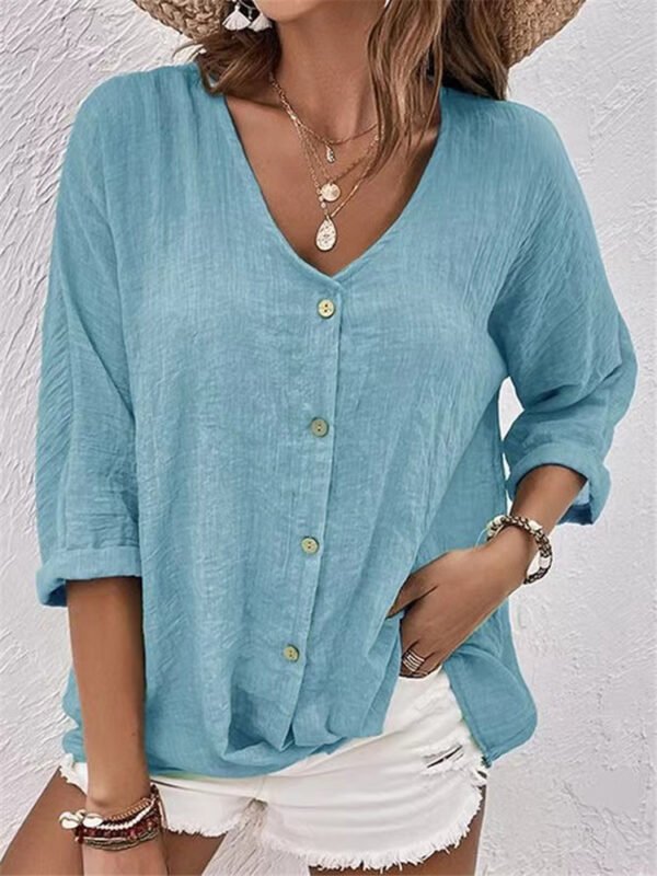 Cross-border New Arrival Women's V-neck Buttons Chiffon Cardigan Long Sleeve - Image 2