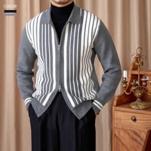 Autumn And Winter Wild Striped Cotton Men's Cardigan Commuter Trendy Men