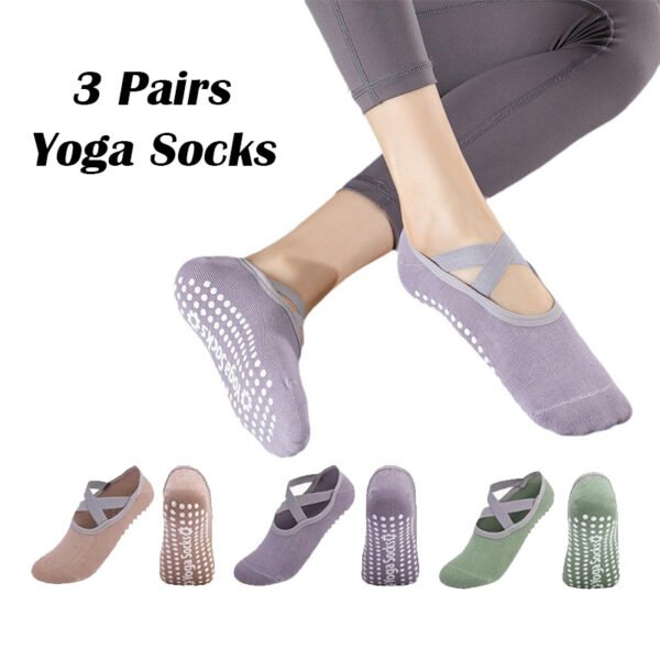 3 Pairs Yoga Socks For Women Non-Slip Grips Straps For Added Balance And Stability Ideal For Pilates Pure Barre Ballet Dance Barefoot Workout - Image 2