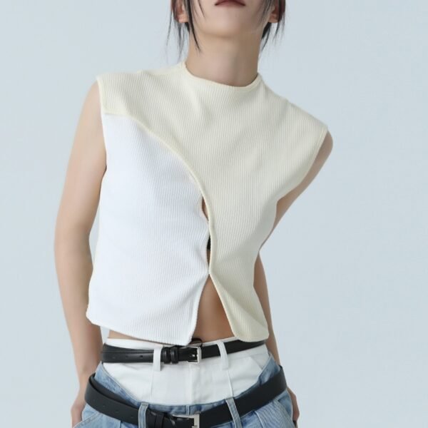 Matching Elegant Slim-fit Short Thread Cotton Sleeveless T-shirt - Image 2