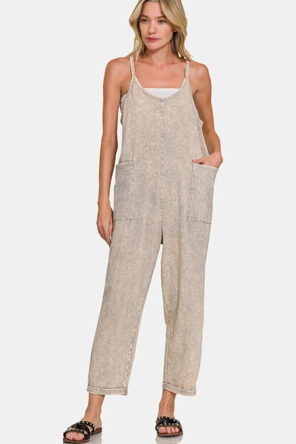 Zenana Washed Spaghetti Straps Overalls With Pockets - Image 2