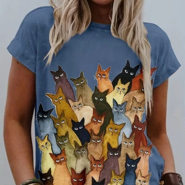 Multicolor Printing Round Neck Short Sleeve T-shirt - Image 2