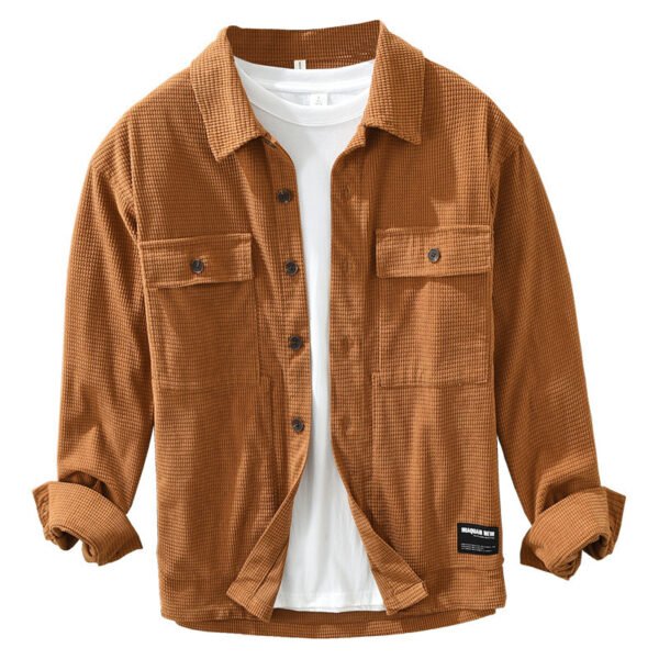 Waffle Long Sleeve Shirt Japanese Style Workwear Top - Image 4