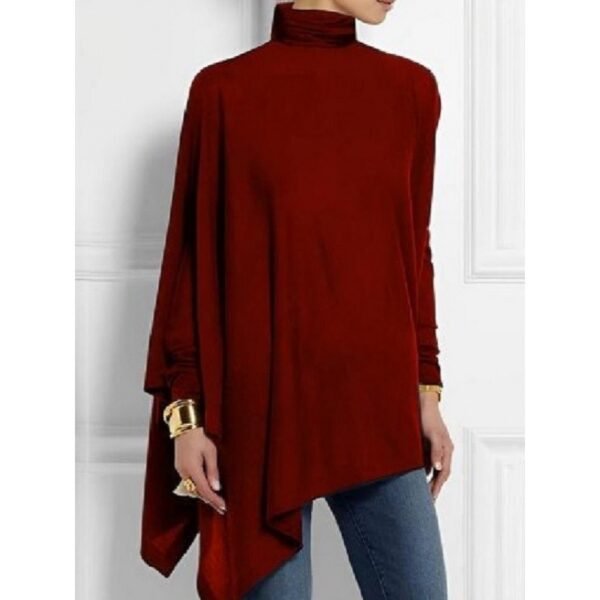 Long Sleeved Irregular Hem Solid Color Pullover Top - Image 3