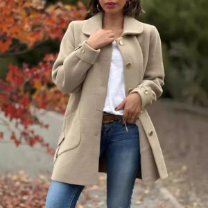 Polo Collar Solid Color Casual Bow Woolen Coat
