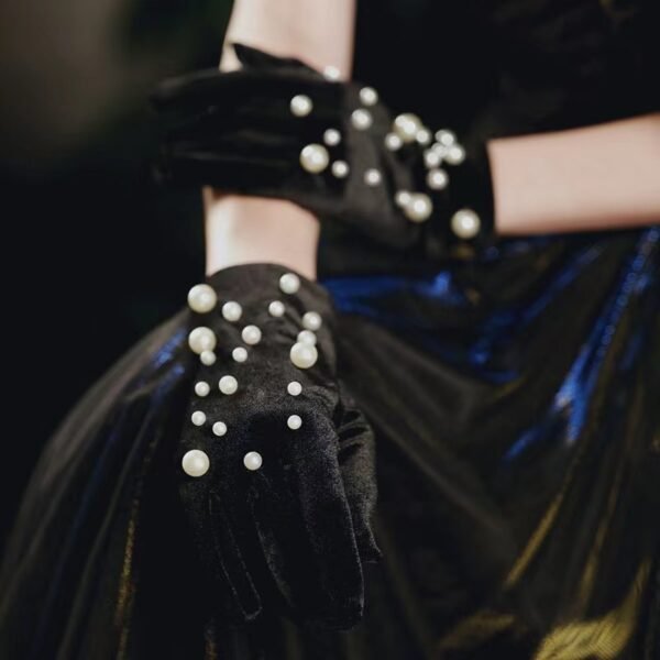 Black Satin Fabric Gloves Long Bag Finger Evening Dress Banquet Photography Jewelry Hepburn Style - Image 9