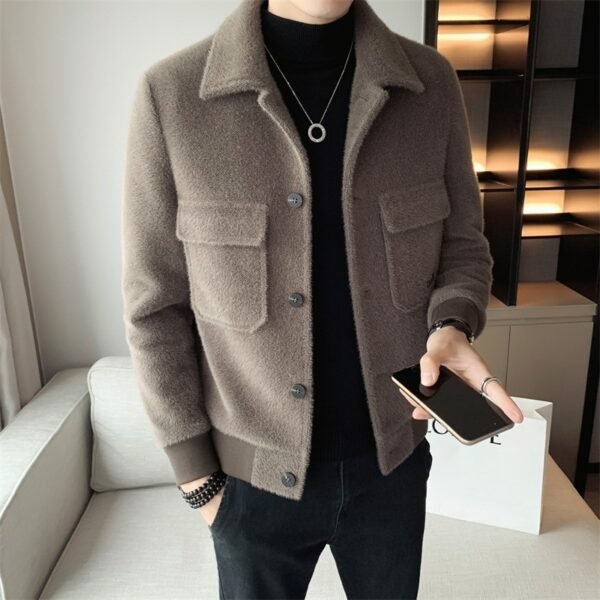 Golden Mink Velvet Lapel Fur Coat - Image 6