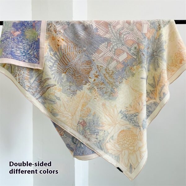 Tropical Rainforest FINSBURY Double-sided Different Color Silk Wool Large Kerchief - Image 2