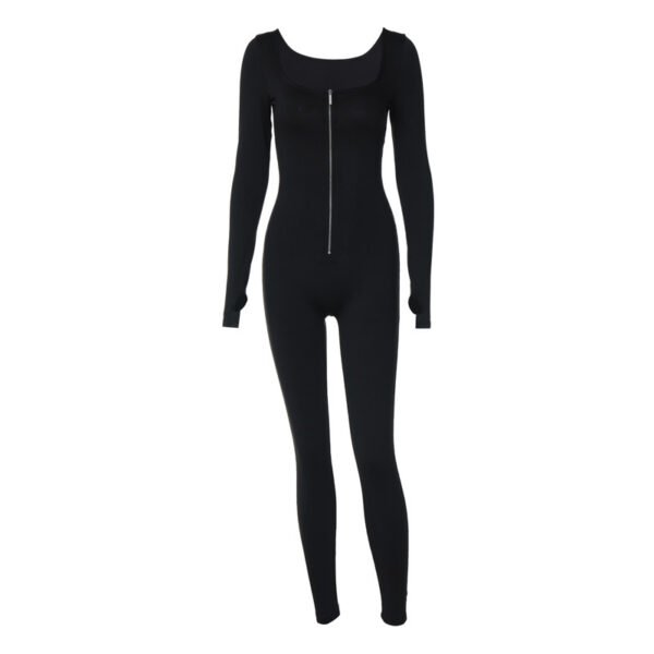 Long Sleeve One-piece Trousers Metal Slimming Zipper Jumpsuit - Image 5