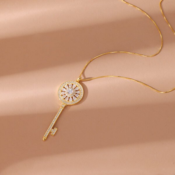 S925 Sterling Silver Key Diamond-studded Necklace - Image 4