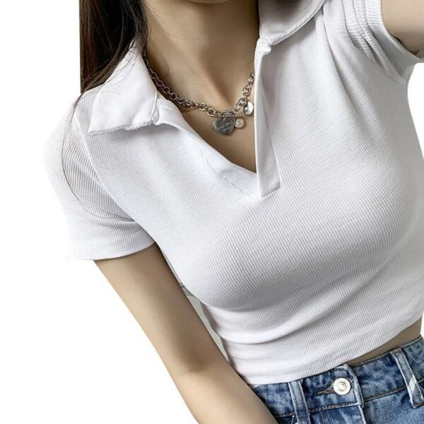 Hot Girl Slim V-neck Short-sleeved T-shirt For Women - Image 5