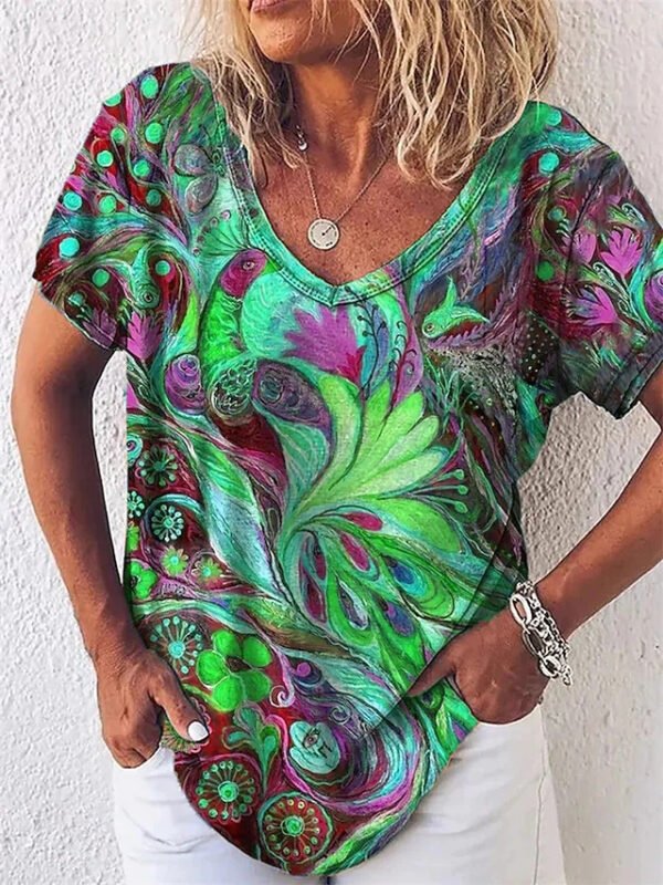 Europe And America Cross Border Summer Elegance Women's 3D Women's Abstract Painting T-shirt Pattern Graffiti - Image 6