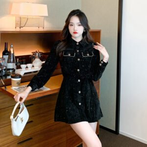 Spring New Light Luxury High Sense Retro Waist-controlled Slimming Small Corduroy Dress