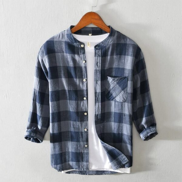 Casual 34 Sleeve Plaid Shirt Coat Male - Image 5