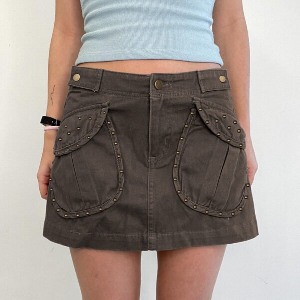 American Retro Rivet Pocket Denim Skirt - Image 4