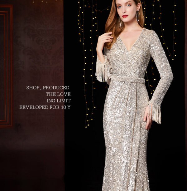 Temperament Banquet Ladies Sequined Annual Meeting Host Long Evening Dress - Image 5