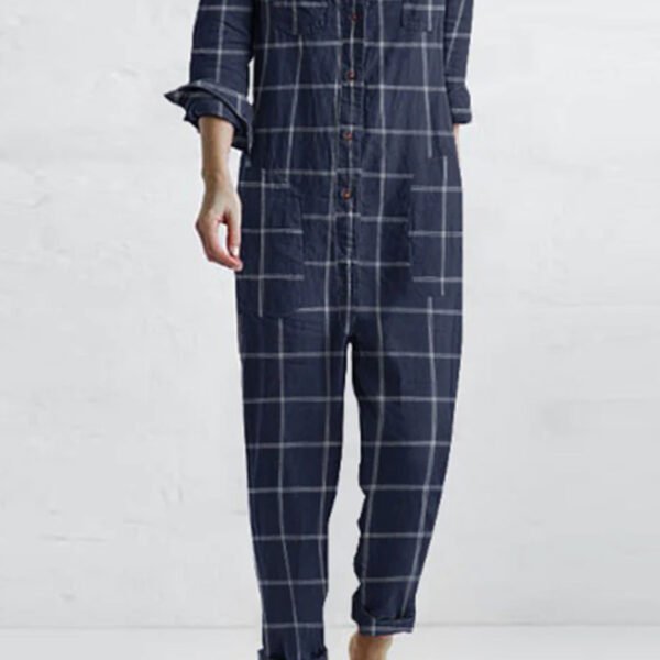 Plaid Printed Casual Lazy Home Jumpsuit - Image 3