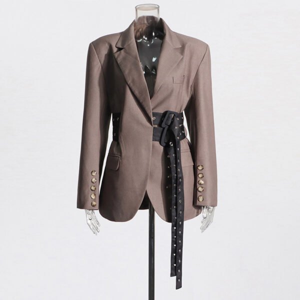 Fashion Lace-up Placket Waist Slimming Color Matching Suit Jacket - Image 3