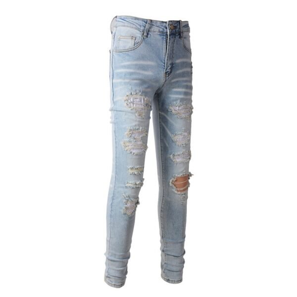 Men's Ripped Denim Casual Trousers Slightly Elastic - Image 3