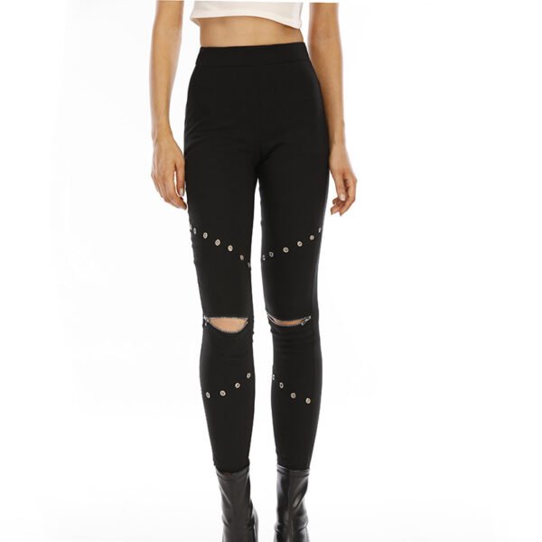 Sports Hip Lifting Cropped Solid Color Black Zipper Vulnerability Leggings - Image 5