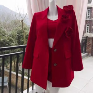 Red Lapel Loose Long Sleeve Straight Suit Coat