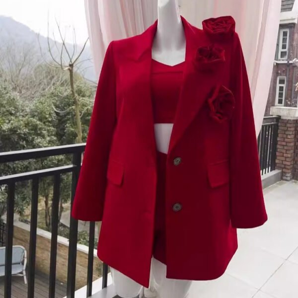 Red Lapel Loose Long Sleeve Straight Suit Coat