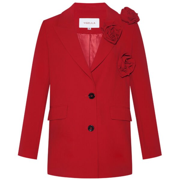 Red Lapel Loose Long Sleeve Straight Suit Coat - Image 5