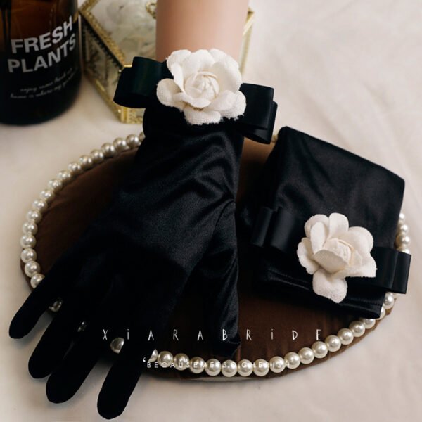 Women's Retro Hepburn Wind Black Evening Dress Butterfly Gloves - Image 10