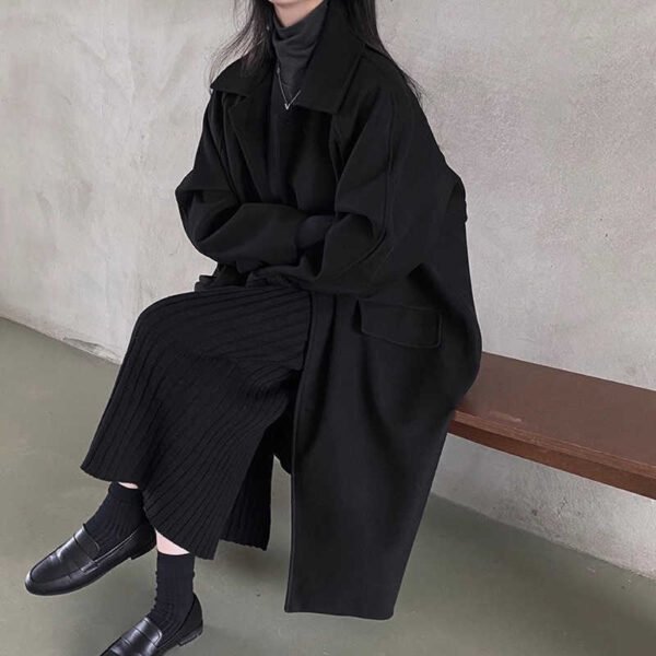 Retro Lapels Single-breasted Loose Mid-length Woolen Coat - Image 2