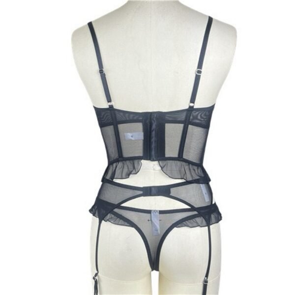 New 3-piece French Style Lace Lingerie Women's Breathable Hollow-out Fishbone Corset Ultra-thin Bra Set - Image 3