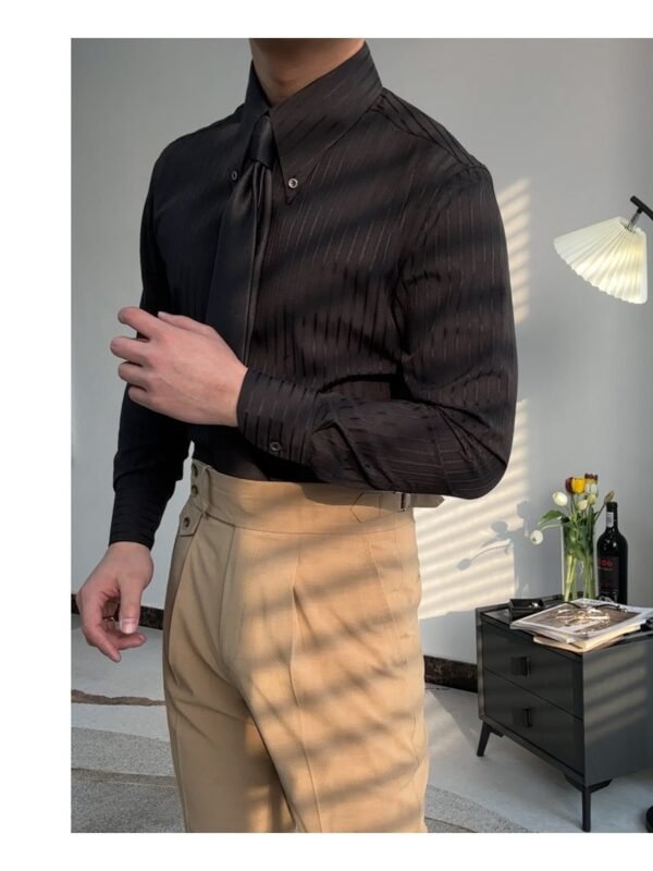 Spring Leisure Business Pointed Collar Striped Shirt - Image 6
