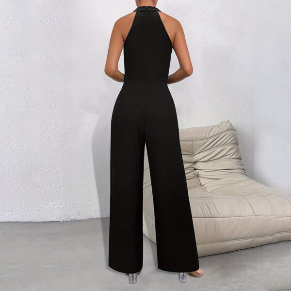 Solid Color Elegant Commuter Halter Sleeveless Long Jumpsuit - Image 3