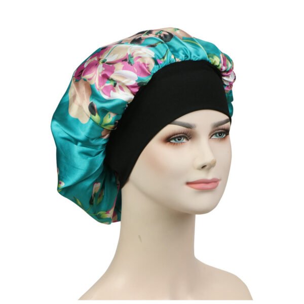 New Satin Print Nightcap Wide-brimmed Elastic Shower Cap - Image 5