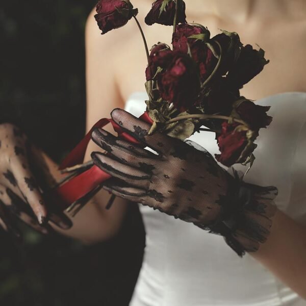 Korean Style White Lace Flower Gloves - Image 2