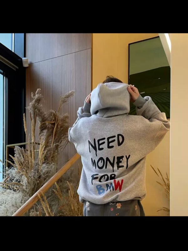 Hooded Sweater Simple Style Design Letter Print Loose All-matching Top - Image 7