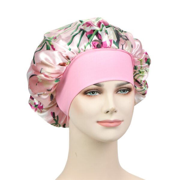 New Satin Print Nightcap Wide-brimmed Elastic Shower Cap - Image 3