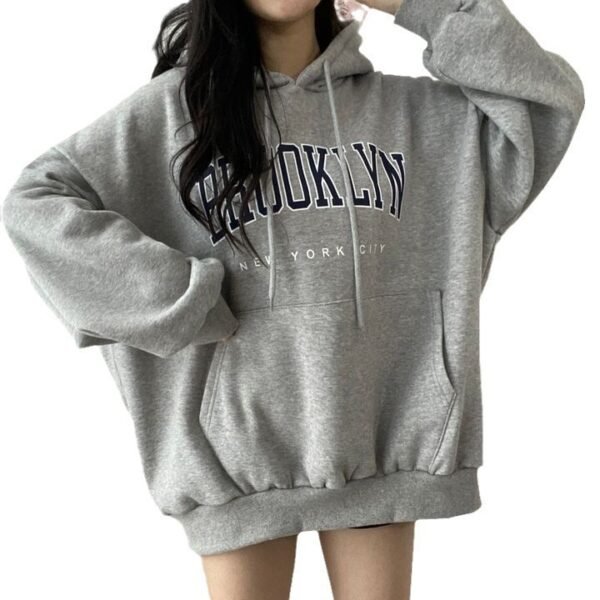 Sweater Women's Mid-length Letter Hooded Loose - Image 5