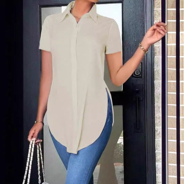 Summer Fashion Simple Polo Collar Women's Shirt - Image 3