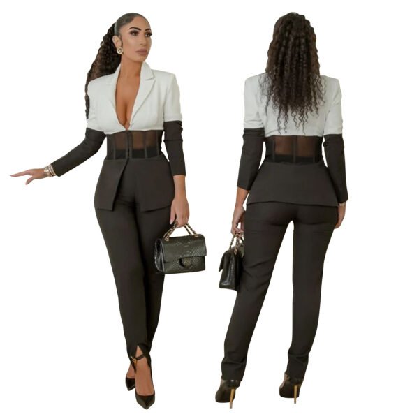 Suit Color Contrast Patchwork Casual Two-piece Suit Autumn - Image 3