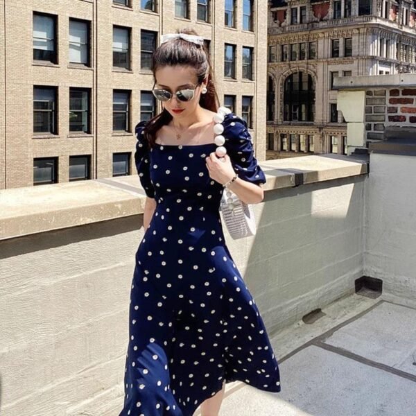French Blue Polka Dots Dress Women's Summer New - Image 4