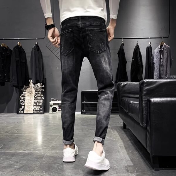 Jeans Men's Black Tapered Cropped Elastic Slim Fit Slimming - Image 3