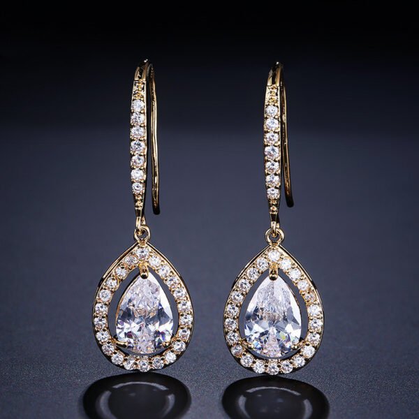Micro-inlaid AAA Zircon Personality Drop-shaped Ear Hooks - Image 2