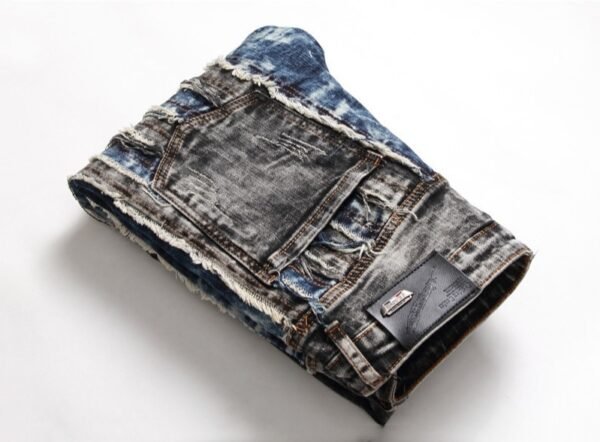 Embroidered Hole Slim Stretch Men's Jeans - Image 5