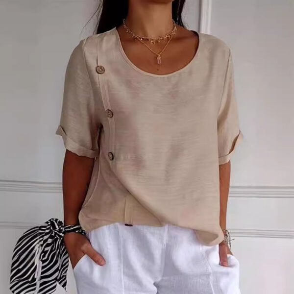 Casual Cotton And Linen Style Shirt Single Row Button Top Women's European And American - Image 2