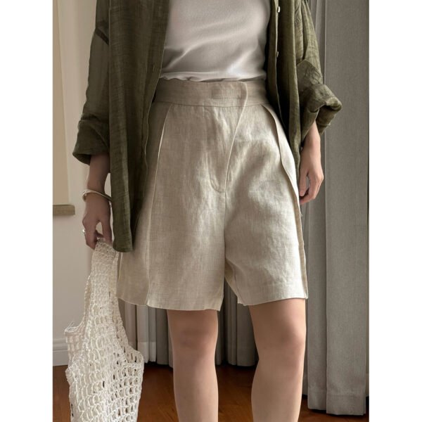 Textured Tencel Linen Oblique Placket Comfortable Slimming Casual Cropped Pants - Image 2
