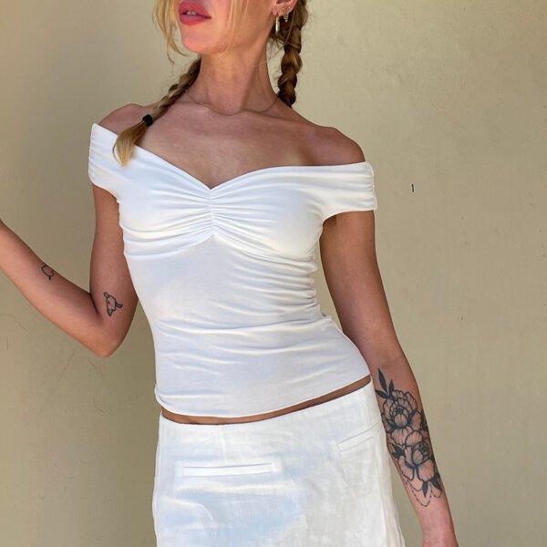 New Solid Color V-neck Sleeveless Pleated Camisole T-shirt Top - Image 2